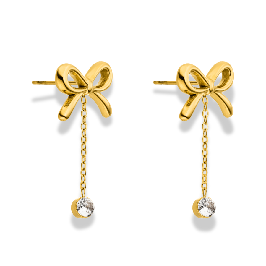 Dangle Crystal Ribbon Earrings 14K Gold Plated – HI-LIFE