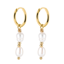 Bead Pearl Huggie Earrings 14K Gold Plated