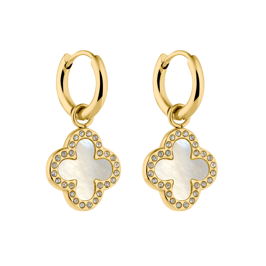 Pave Mother of Pearl Lucky Leaf Earrings HILIFE