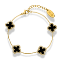 Bracelet Abbaddon en plaqué or 14 carats avec feuille porte-bonheur pavée noire