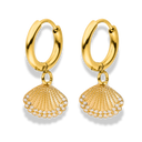 Pave Sea Shell Huggie Ohrringe 14K Vergoldet