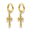 Precious Cross Huggie Earrings 14K Gold Plated
