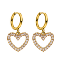 Boucles d'oreilles créoles pavées en forme de cœur, plaquées or 14 carats