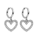 Boucles d'oreilles créoles pavées en forme de cœur, plaquées or 14 carats