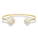Twin Mother of Pearl Lucky Leaf Bangle 14K Gold Plated