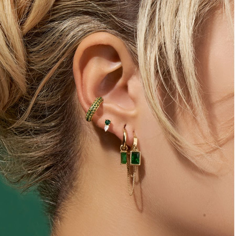 Emerald Majestic Baguette Huggie Earrings