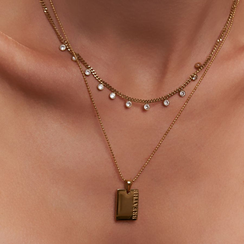 Breathe Engraving Necklace 18K Gold Plated