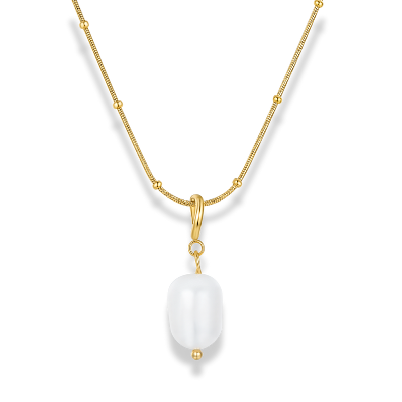 Classic Dangling Pearl Necklace, 14K Gold Plated