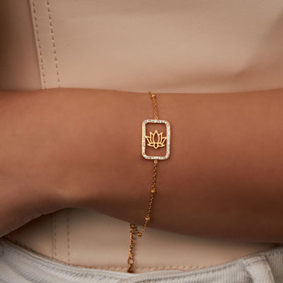 Heavenly Lotus Pave Bracelet 18K Gold Plated