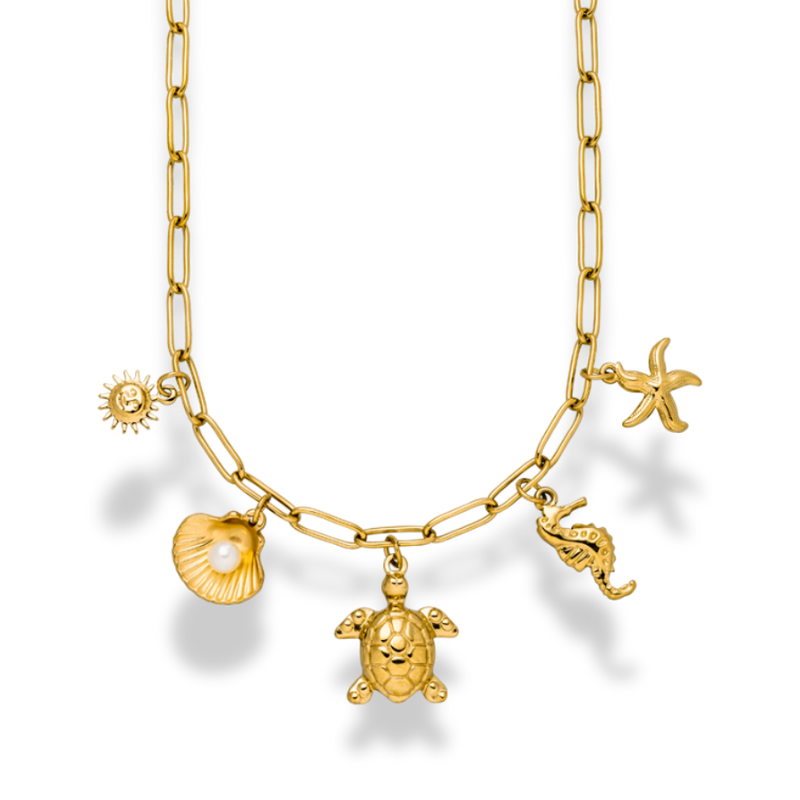 Seashore Turtle Charm Necklace 14K Gold Plated