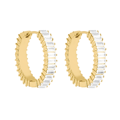 Baguette Bold Huggie Earrings 14K Gold Plated