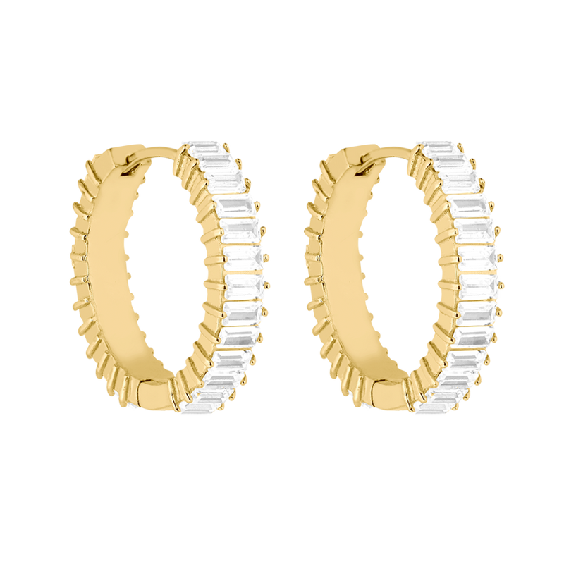Baguette Bold Huggie Earrings 14K Gold Plated