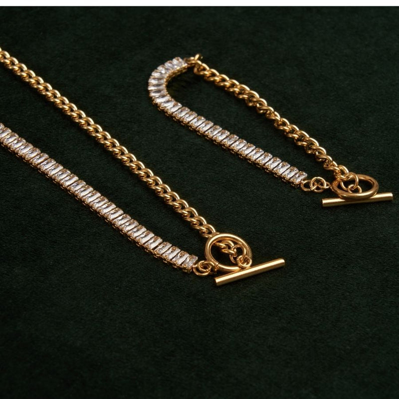 Nereya Baguette T-Bar Necklace 14k Gold Plated