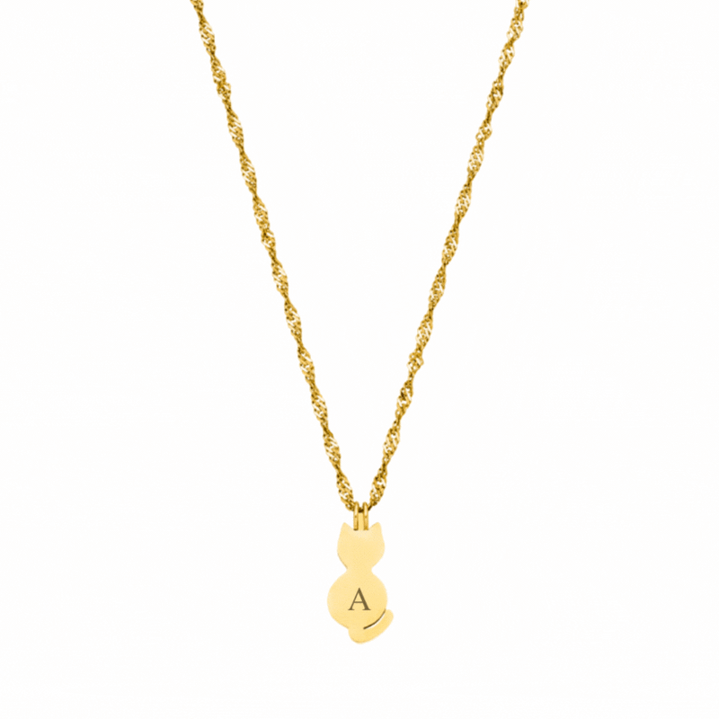 Cat Engraved Necklace 14K Gold Plated