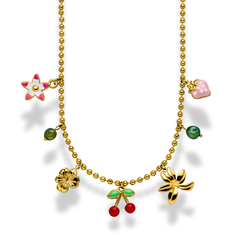 Cherry &amp; Friends Charm Necklace 14K Gold Plated