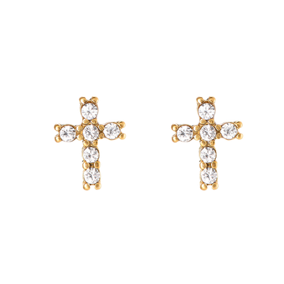 Divine Cross Ear Studs 14K Gold Plated 