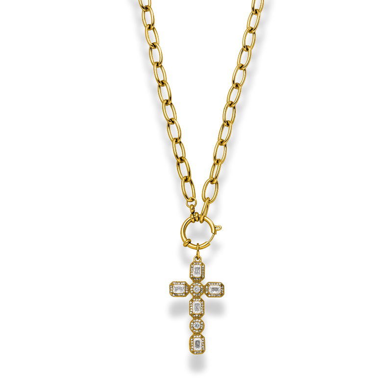 Crystal Cross Necklace 14K Gold Plated