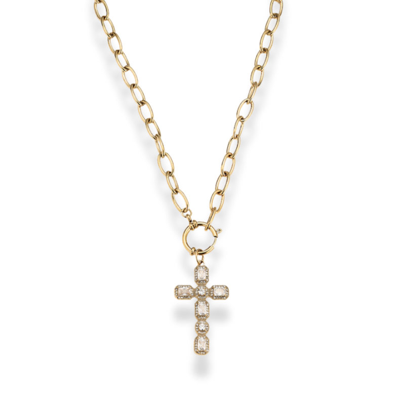 Crystal Cross Kette 14K Vergoldet