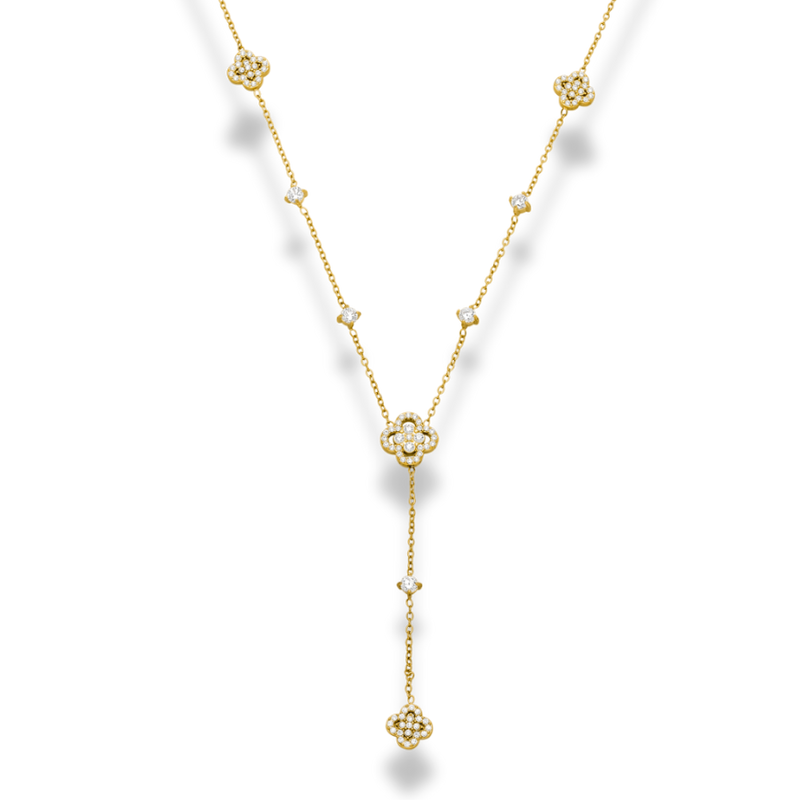Crystal Lucky Flower Y Kette 14K Vergoldet