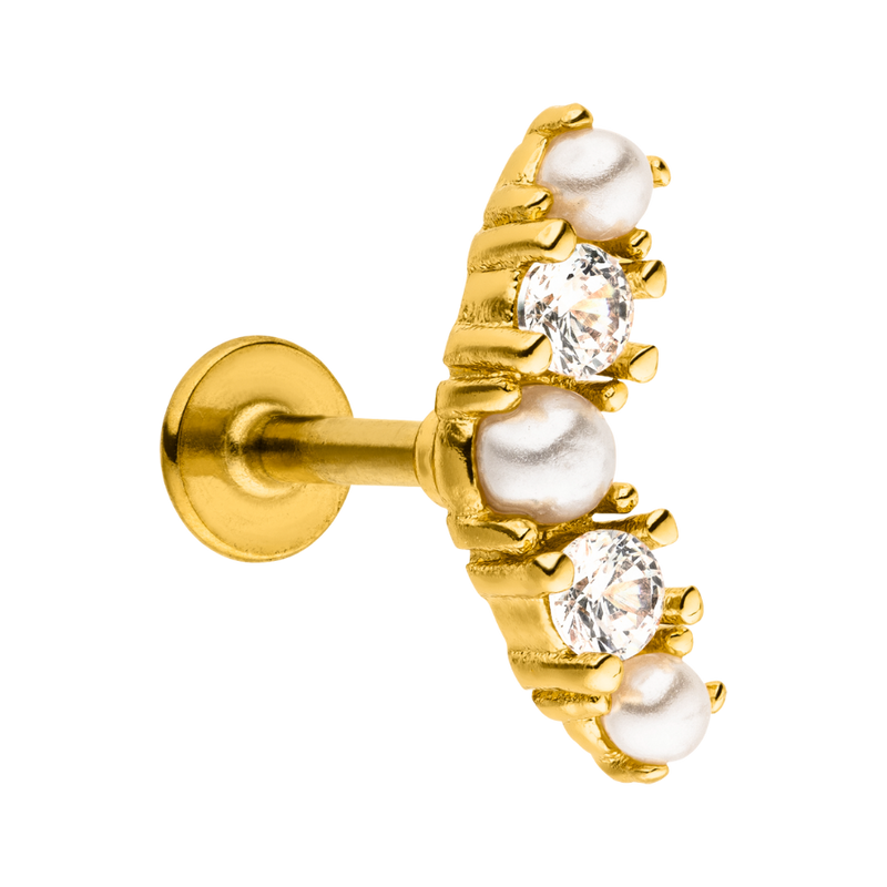Crystal & Pearls Labret Piercing 18K Vergoldet