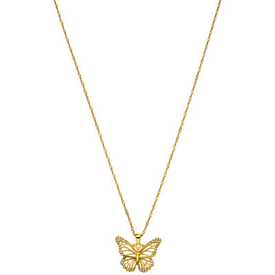 Deluxe Butterfly Pave Necklace 14K Gold Plated
