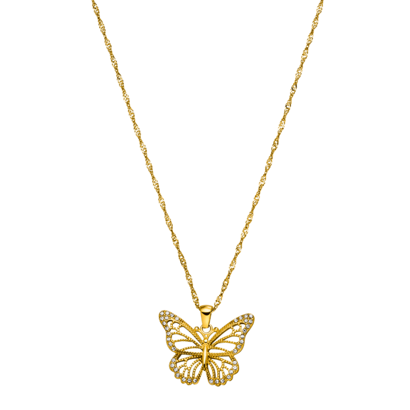Collier de luxe pavé de papillons plaqué or 14 carats
