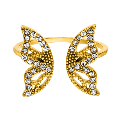 Deluxe Pave Butterfly Ring 14K Vergoldet