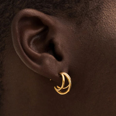 Boucles d'oreilles à tige Hi-Life Tripple Line plaquées or 14 carats