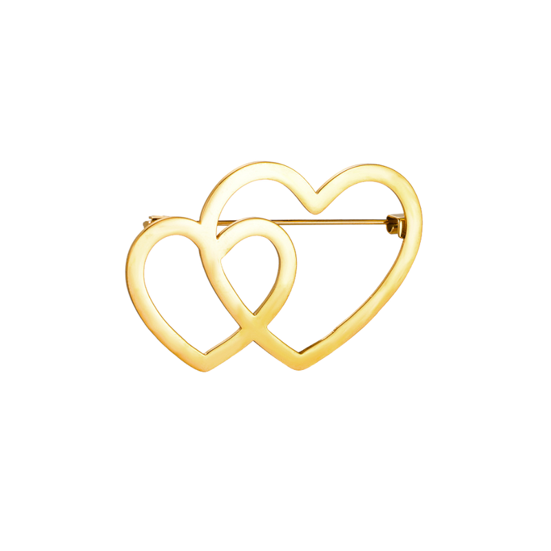 Double Heart Brooch 14K Gold Plated