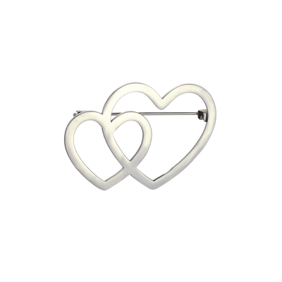 Double Heart Brooch 14K Gold Plated