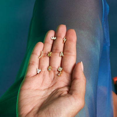 Opal Lotus Labret Piercing Gold