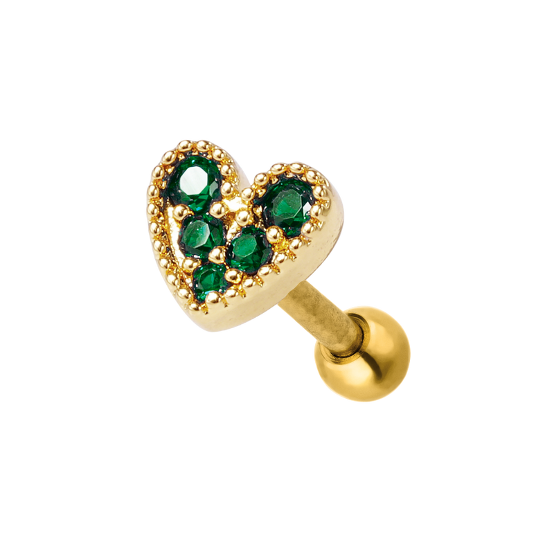 Emerald Heart Ohr Piercing 18K Vergoldet