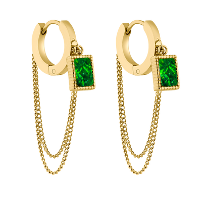 Emerald Majestic Baguette Huggie Earrings