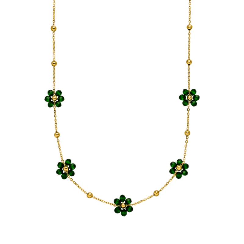 Emerald Flower Necklace 14K Gold Plated