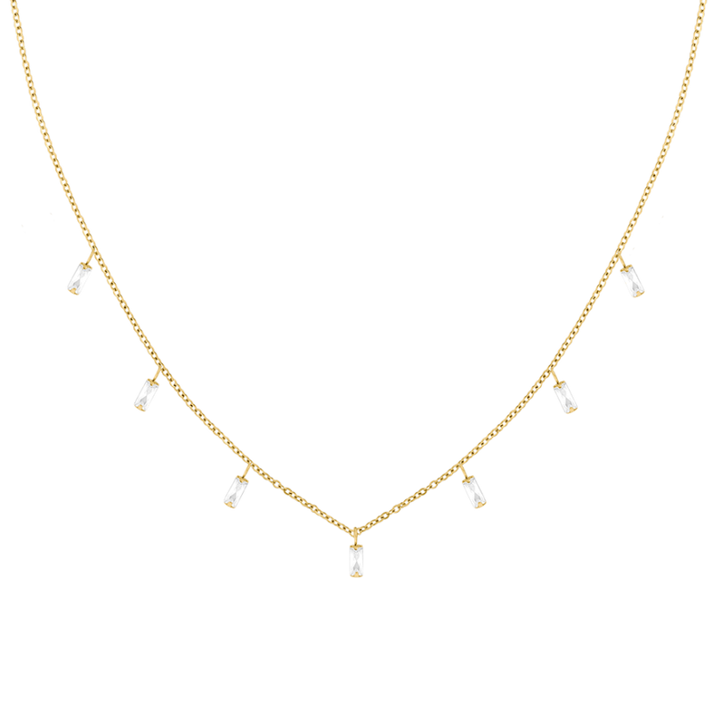Everlasting Baguette Dangle Necklace 14K Gold Plated