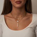 Mother of Pearl Engraved Necklace 14K Gold Plated