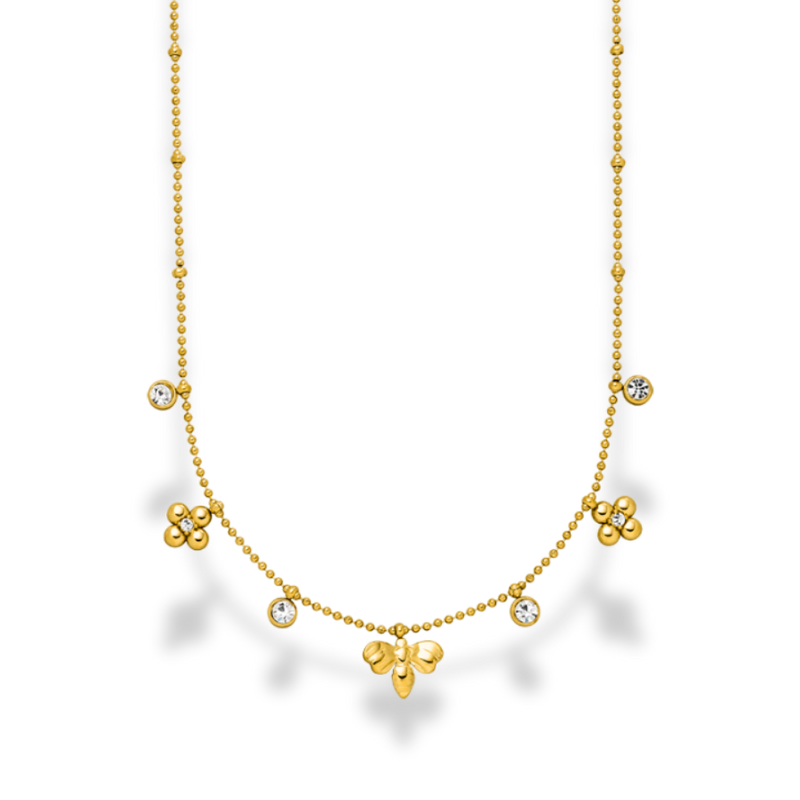 Flower &amp; Bee Charm Necklace 14K Gold Plated