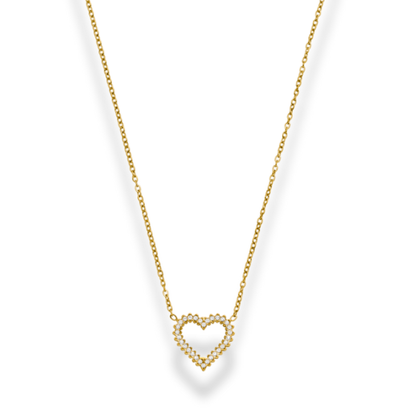 Framed Pave Heart Necklace 14K Gold Plated