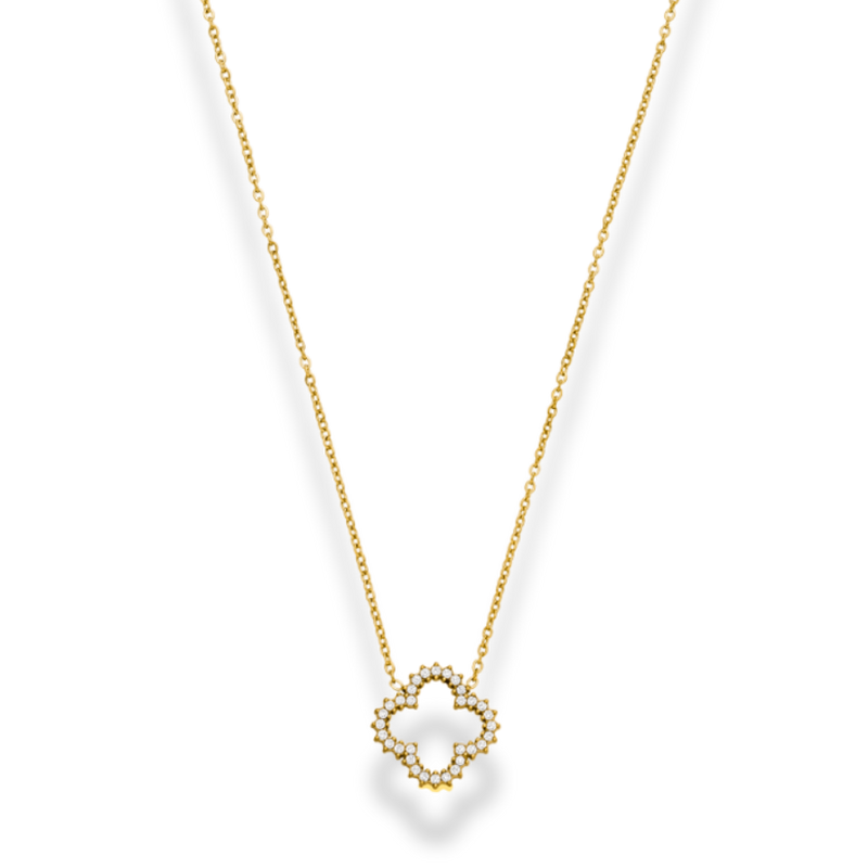 Framed Pave Leaf Necklace 14K Gold Plated
