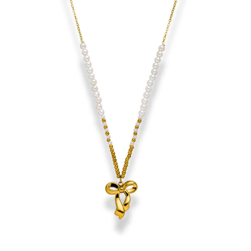 Golden Ribbon Charm Necklace 14K Gold Plated