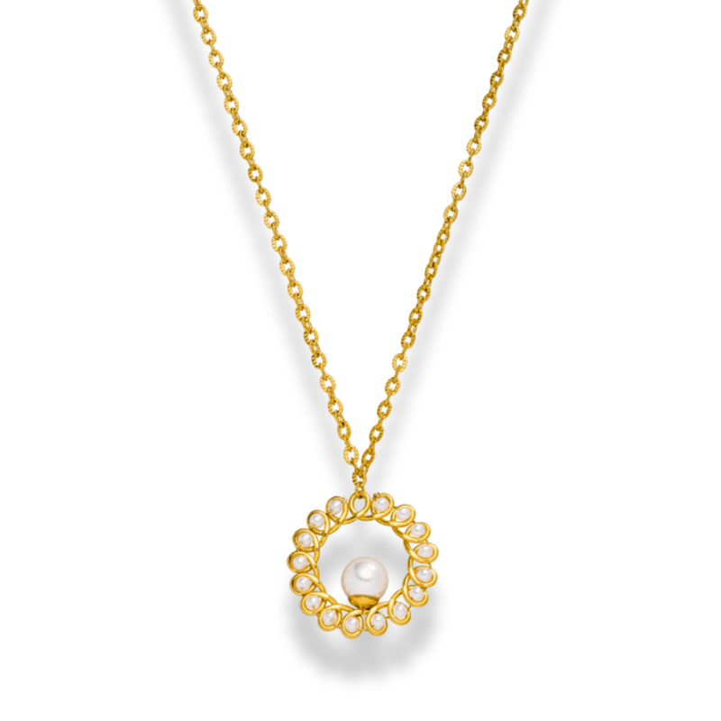 Golden Spiral Pearl Necklace 14K Gold Plated