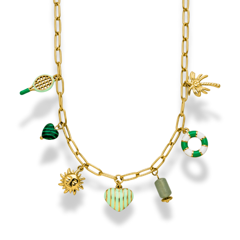Green Heart Dream Charm Necklace 14K Gold Plated