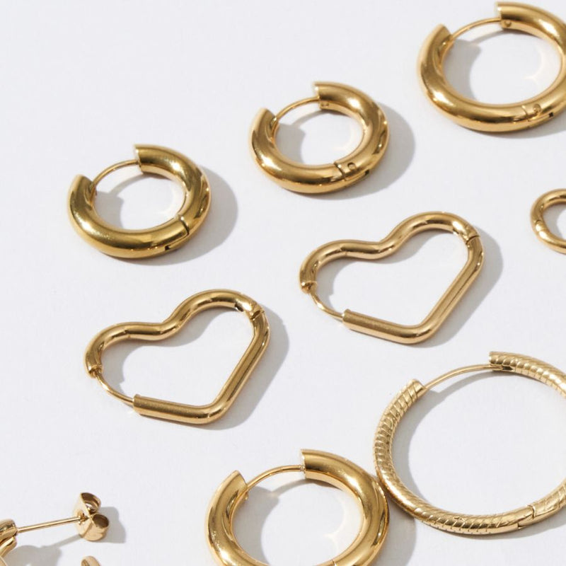 Heart Huggie Stainless Steel Earrings 14K Gold Plated