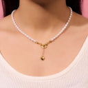 Heart Ribbon Pearl Kette 14K Vergoldet