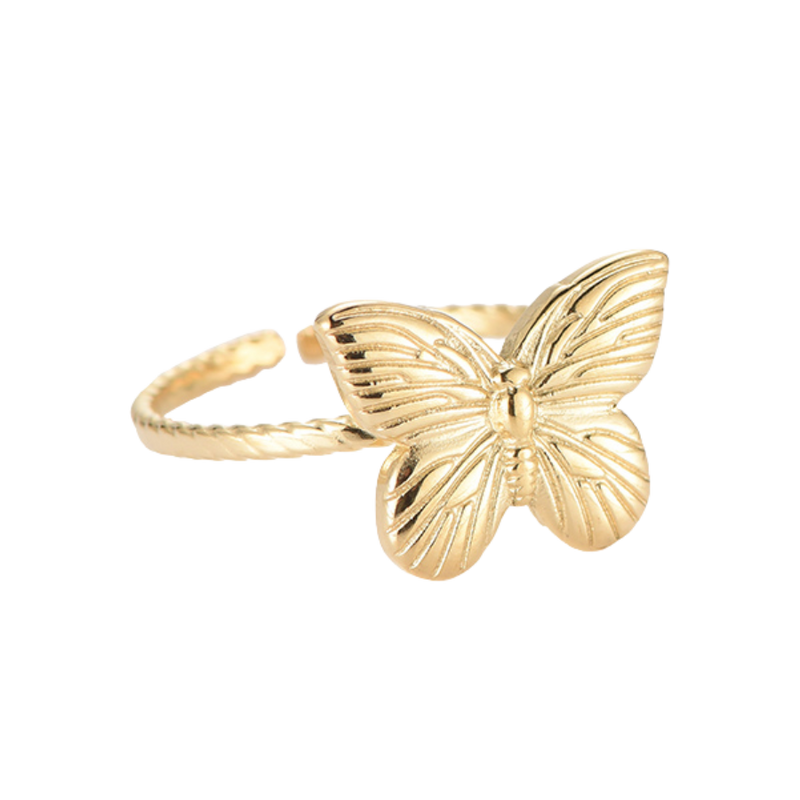Hi-Life Butterfly Edelstahl Ring 14K Vergoldet
