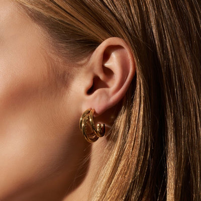 Boucles d'oreilles à tige Hi-Life Tripple Line plaquées or 14 carats