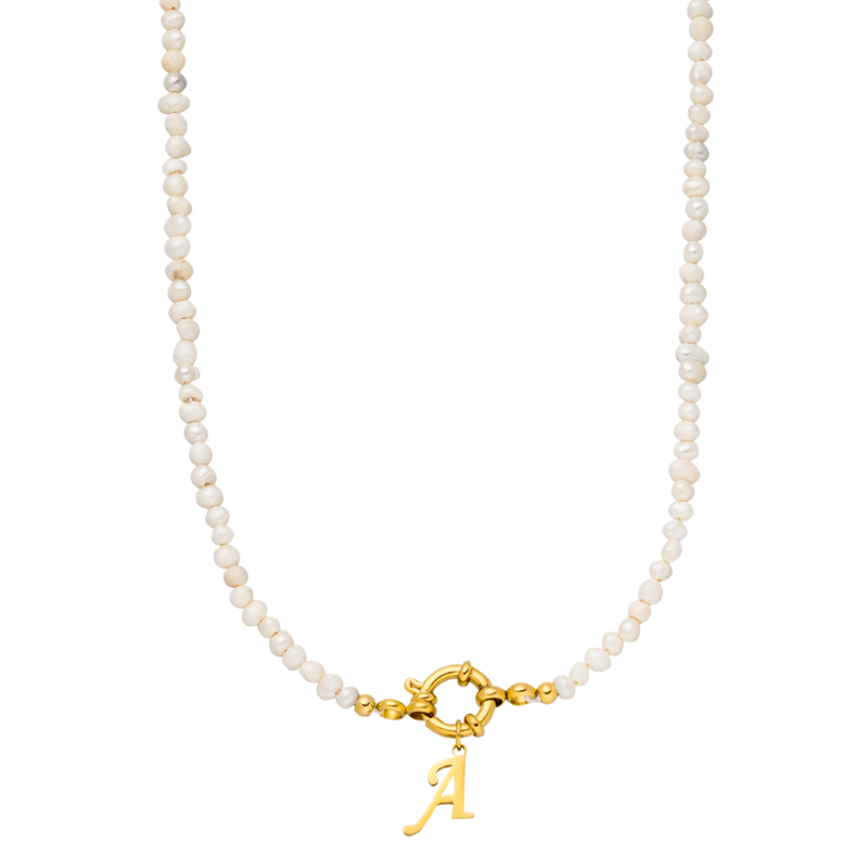 Initial Pearl Necklace 14K Gold Plated