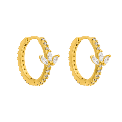 Lotus Pave Huggie Earrings 18K Gold Plated