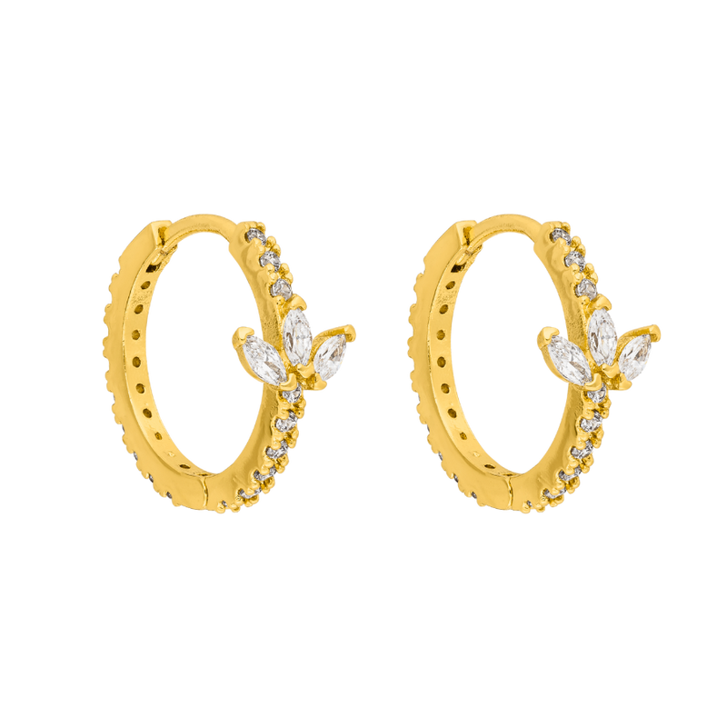 Lotus Pave Huggie Earrings 18K Gold Plated