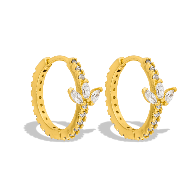 Lotus Pave Huggie Earrings 14K Gold Plated